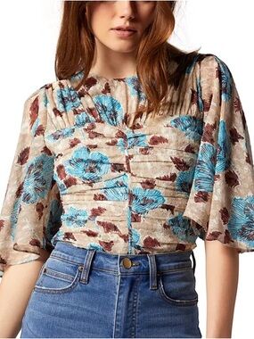 NWT Joie Foster Ruched Silk Top. Size 10 Color: Tuffet multi $328